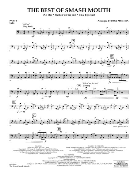 The Best Of Smash Mouth Arr Paul Murtha Pt 5 Cello Sheet Music