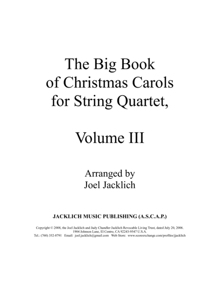 The Big Book Of Christmas Carols For String Quartet Vol Iii Sheet Music