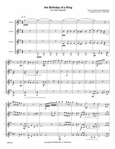 Free Sheet Music The Birthday Of A King Violin Quartet Or 3 Violins Viola Unaccompanied