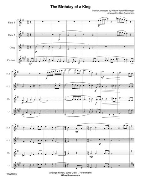 The Birthday Of A King Woodwind Quartet 2 Flutes Oboe Clarinet Unaccompanied Sheet Music