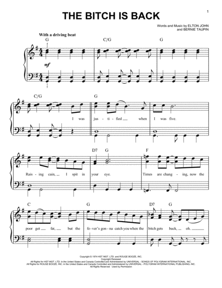 Free Sheet Music The Bitch Is Back From Rocketman