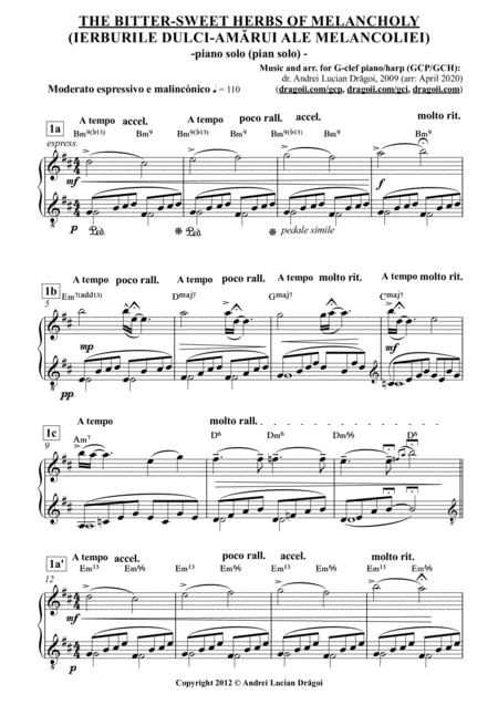 Free Sheet Music The Bitter Sweet Herbs Of Melancholy Ierburile Dulci Am Rui Ale Melancoliei Arr For G Clef Piano Harp Gcp Gch From My Piano Album Vol 1
