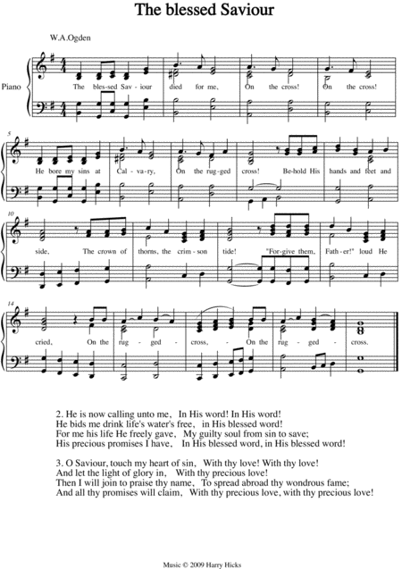 The Blessed Saviour A New Tune To A Wonderful Old Hymn Sheet Music