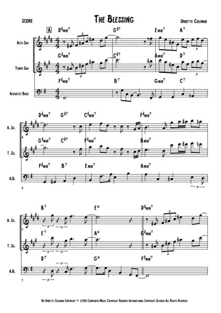 The Blessing Score Alto Sax Tenor Sax Acoustic Bass Sheet Music