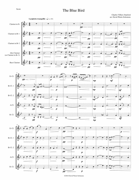 Free Sheet Music The Blue Bird For Clarinet Quintet