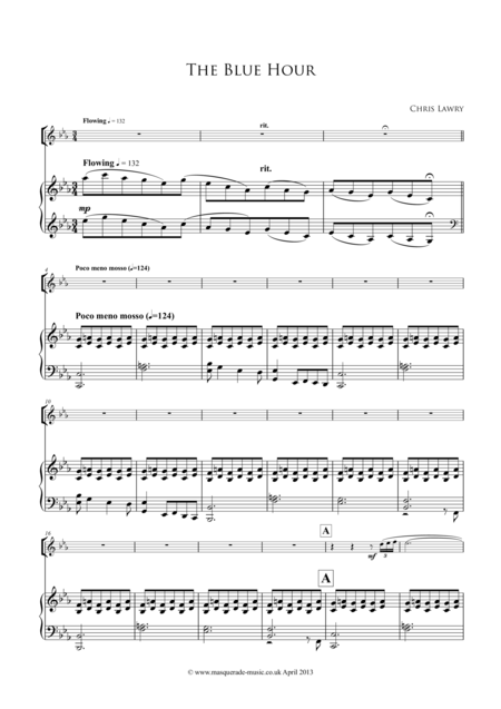 Free Sheet Music The Blue Hour For Intermediate Advanced Flute Piano