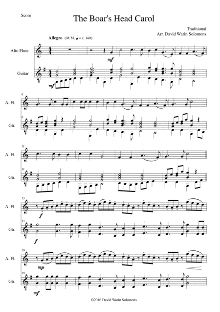 Free Sheet Music The Boars Head Carol For Alto Flute And Guitar