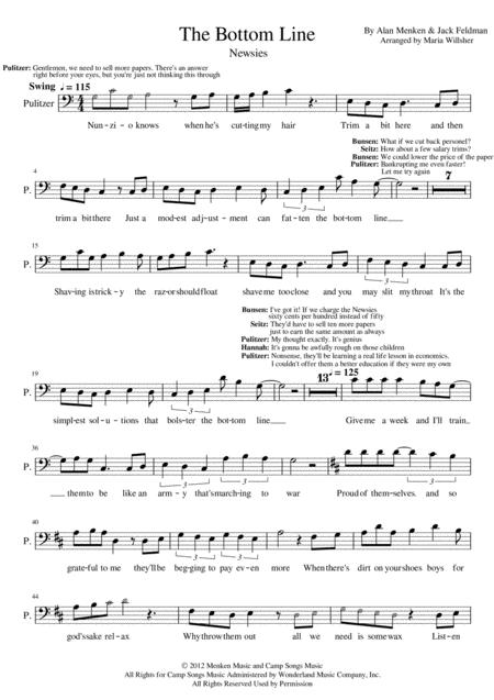 The Bottom Line Newsies Vocals Sheet Music