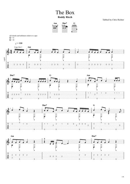 Free Sheet Music The Box By Roddy Ricch Solo Fingerstyle Guitar Tab