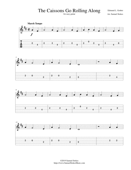 The Caissons Go Rolling Along The Army Goes Rolling Along For Easy Guitar With Tab Sheet Music