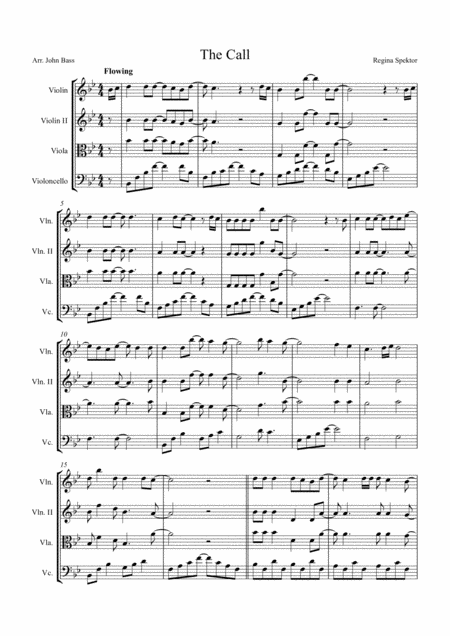 The Call By Regina Spektor Arranged For String Quartet Sheet Music