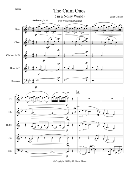 The Calm Ones In A Noisy World Woodwind Quintet Sheet Music