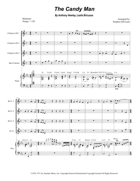 Free Sheet Music The Candy Man For Clarinet Choir And Piano