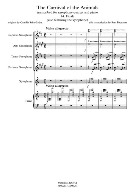 The Carnival Of The Animals 14 Finale Sheet Music