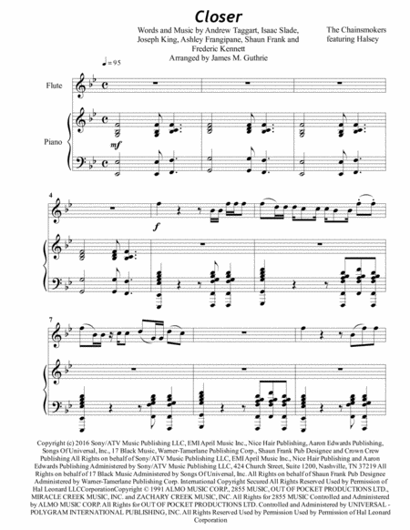 The Chainsmokers Closer For Flute Piano Sheet Music