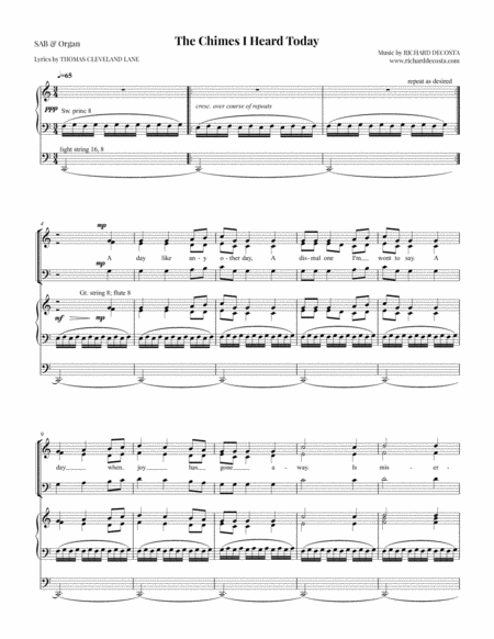 The Chimes I Heard Today Christmas Sab Organ Sheet Music