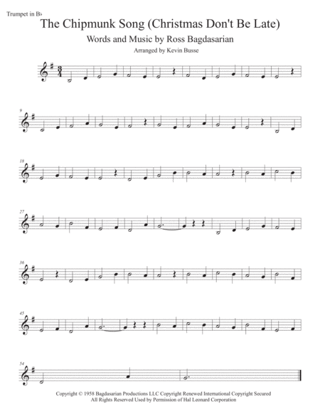 Free Sheet Music The Chipmunk Song Christmas Dont Be Late Trumpet
