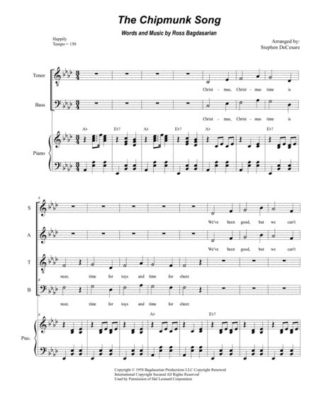 The Chipmunk Song For Satb Sheet Music