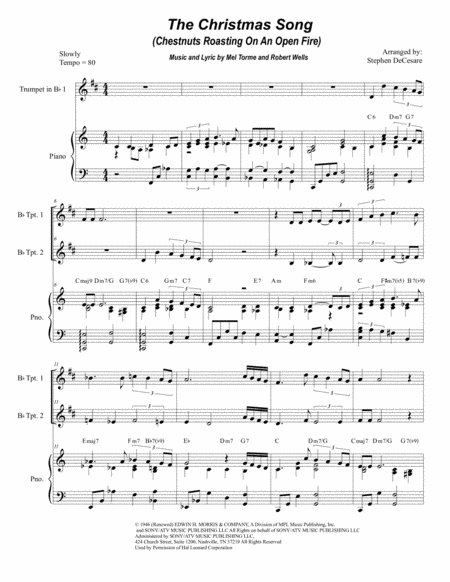 The Christmas Song Chestnuts Roasting On An Open Fire Duet For Bb Trumpet Sheet Music