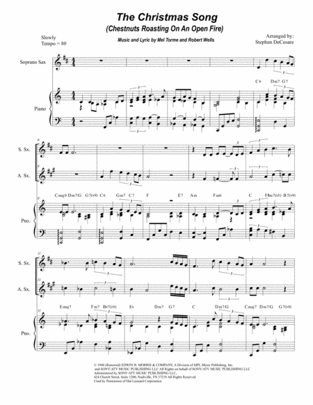 The Christmas Song Chestnuts Roasting On An Open Fire Duet For Soprano And Alto Saxophone Sheet Music