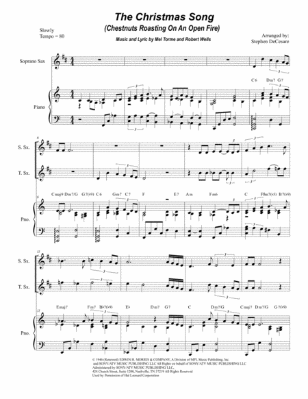 The Christmas Song Chestnuts Roasting On An Open Fire Duet For Soprano And Tenor Saxophone Sheet Music