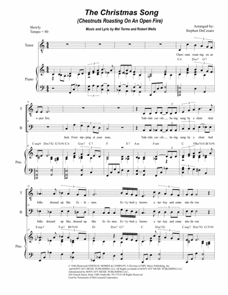 The Christmas Song Chestnuts Roasting On An Open Fire Duet For Tenor And Bass Solo Sheet Music