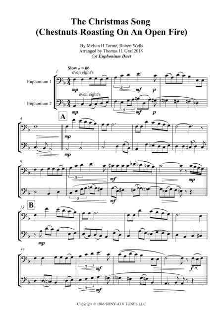 The Christmas Song Chestnuts Roasting On An Open Fire Euphonium Duet Sheet Music