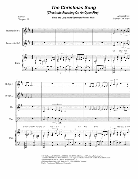 The Christmas Song Chestnuts Roasting On An Open Fire For Brass Quartet Sheet Music