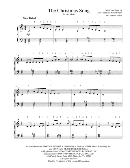 The Christmas Song Chestnuts Roasting On An Open Fire For Easy Piano Sheet Music