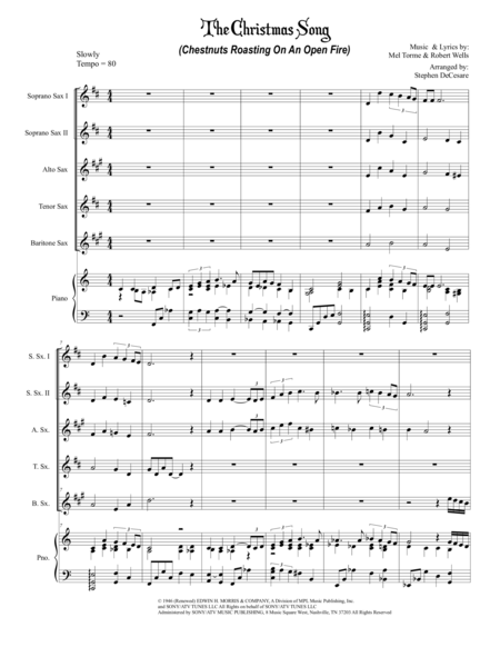 The Christmas Song Chestnuts Roasting On An Open Fire For Saxophone Quintet Sheet Music