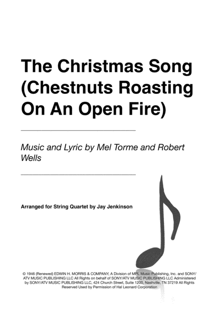 The Christmas Song Chestnuts Roasting On An Open Fire For String Quartet Sheet Music