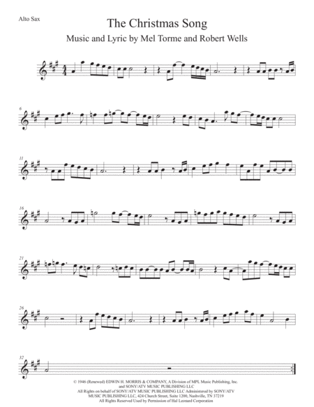 Free Sheet Music The Christmas Song Chestnuts Roasting On An Open Fire Original Key Alto Sax