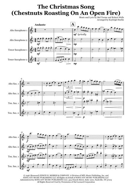 The Christmas Song Chestnuts Roasting On An Open Fire Saxophone Quartet Aatt Sheet Music