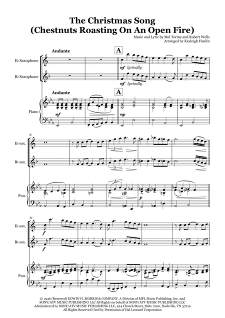 Free Sheet Music The Christmas Song Chestnuts Roasting On An Open Fire Solo Saxophone In Eb Bb With Piano