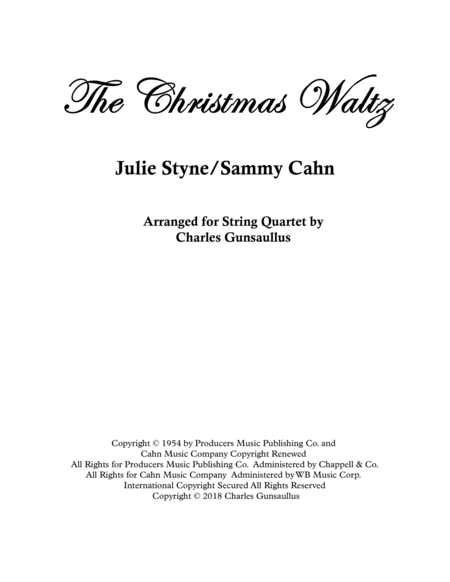 The Christmas Waltz For String Quartet Jule Styne Sheet Music