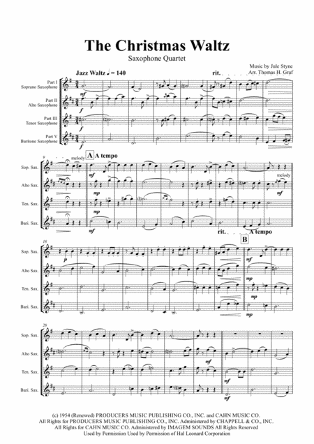 The Christmas Waltz Frank Sinatra Saxophone Quartet Sheet Music