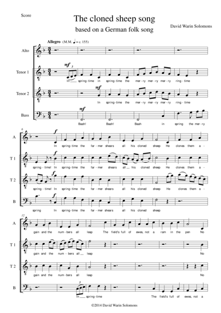 The Cloned Sheep Song For Male Voice Choir Attb Sheet Music