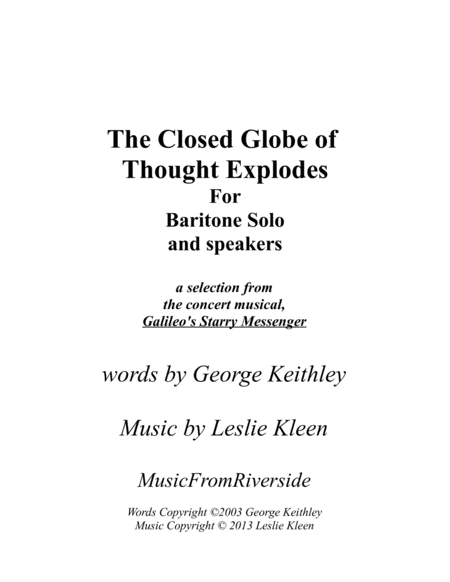 The Closed Globe Of Thought Explodes For Solo Baritone With Speaking Parts And Piano Sheet Music