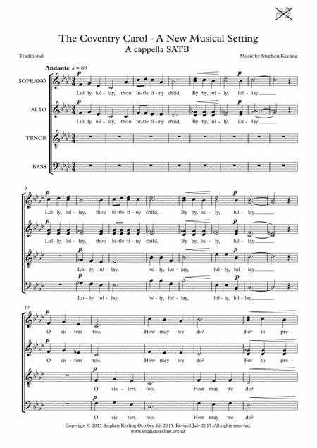 Free Sheet Music The Coventry Carol A New Musical Setting Satb A Cappella