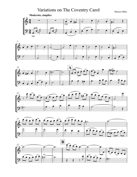 Free Sheet Music The Coventry Carol For Violin Cello Duet