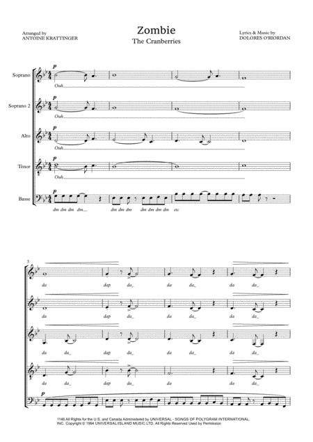 The Cranberries Zombie For Choir Ssattb Sheet Music