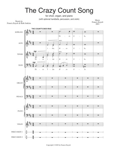 Free Sheet Music The Crazy Count Song Full Score Satb Choir Organ Piano Optional Perc Violin Handbells