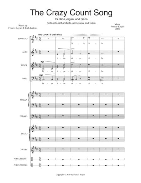 The Crazy Count Song Full Score Satb Choir Organ Piano Optional Perc Violin Handbells Sheet Music