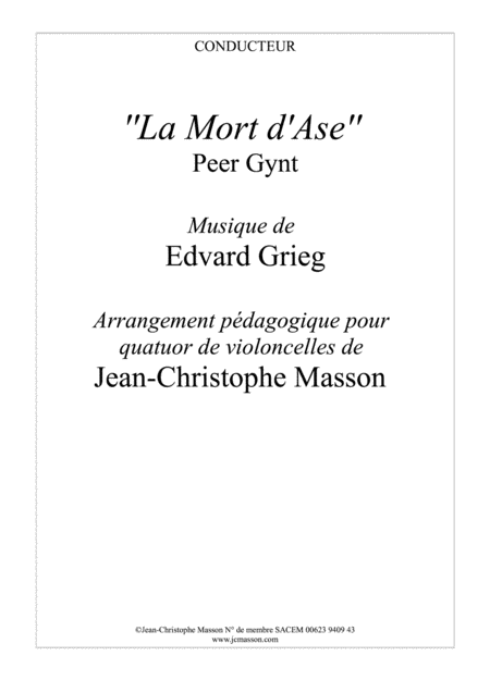 The Death Of Ase By E Grieg For Cello Quartet Score And Parts Jcm 2009 Sheet Music