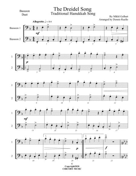 The Dreidel Song Bassoon Duet Intermediate Sheet Music