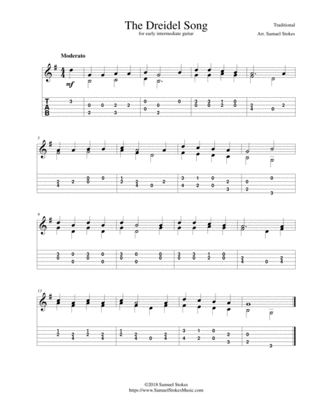 The Dreidel Song I Have A Little Dreidel For Early Intermediate Guitar With Tab Sheet Music