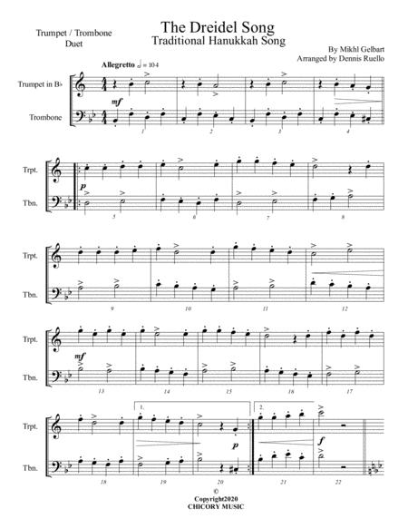 The Dreidel Song Mixed Brass Trumpet Trombone Duet Advanced Intermediate Sheet Music