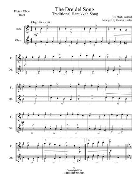 Free Sheet Music The Dreidel Song Mixed Woodwind Flute Oboe Duet Intermediate