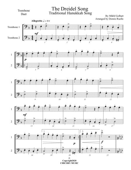 Free Sheet Music The Dreidel Song Trombone Duet Intermediate