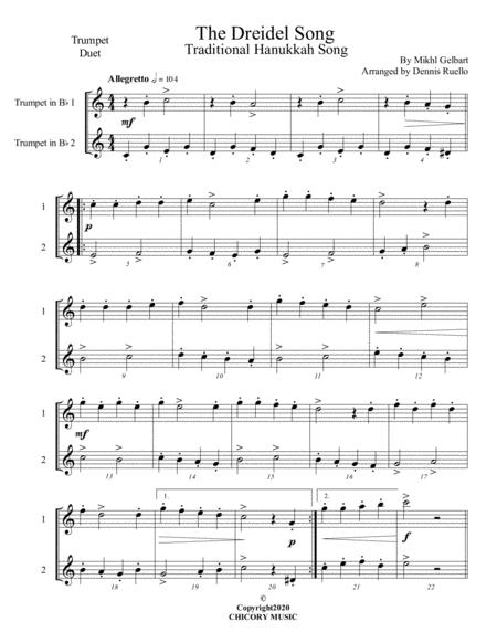 The Dreidel Song Trumpet Duet Advanced Intermediate Sheet Music